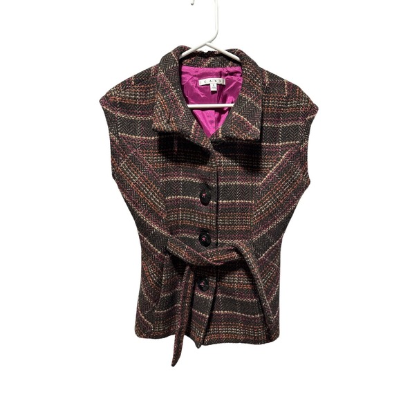 CAbi Jackets & Blazers - Cabi Womens Tweed Wool Blend Vest Brown Pink Plaid Belted Button Front S